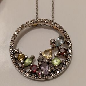 Elegant Vintage Sterling Silver & Multi-Gemstone Pendant & Necklace